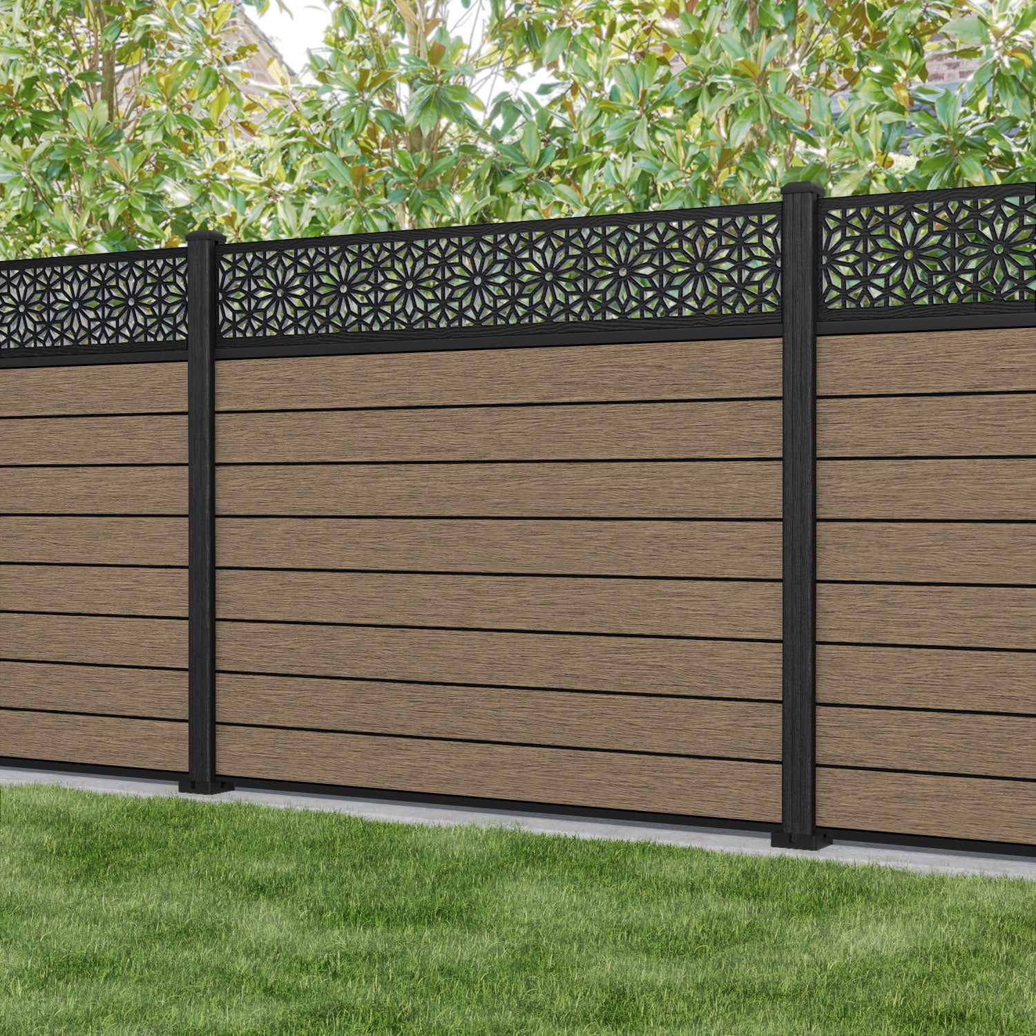 Fusion Narwa Fence Panel - Teak - with our composite posts