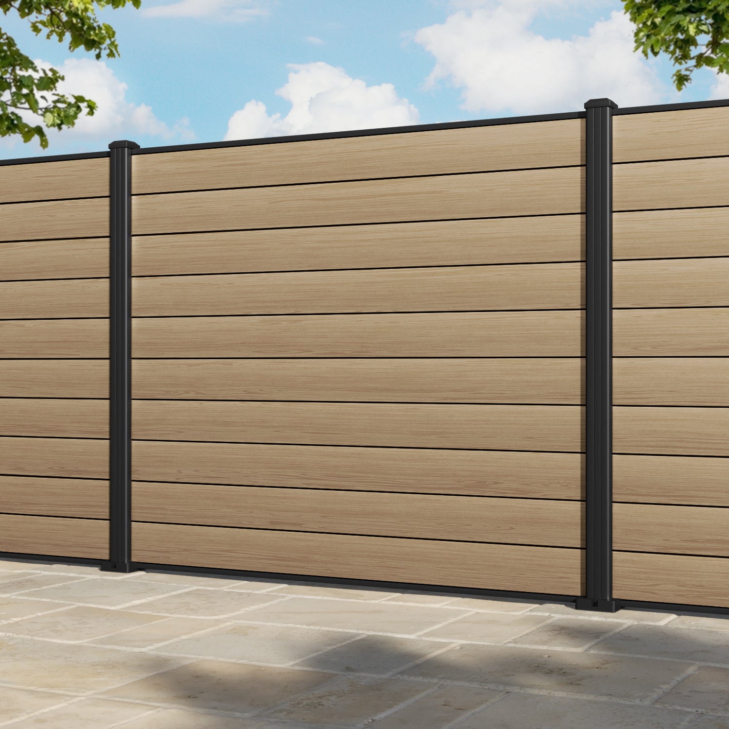 Gate Matching Aluminium Fence Panel - Natural Oak - with our aluminium posts