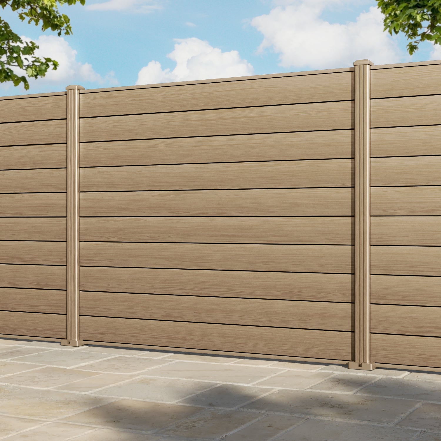 Gate Matching Aluminium Fence Panel - Natural Oak - with our aluminium posts