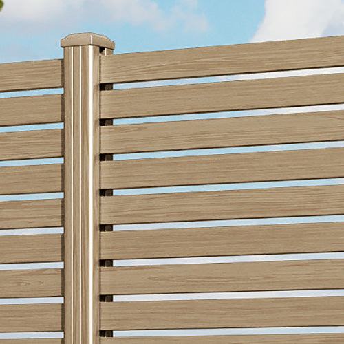 Aria Aluminium Fence Panel - Natural Oak - with our aluminium posts