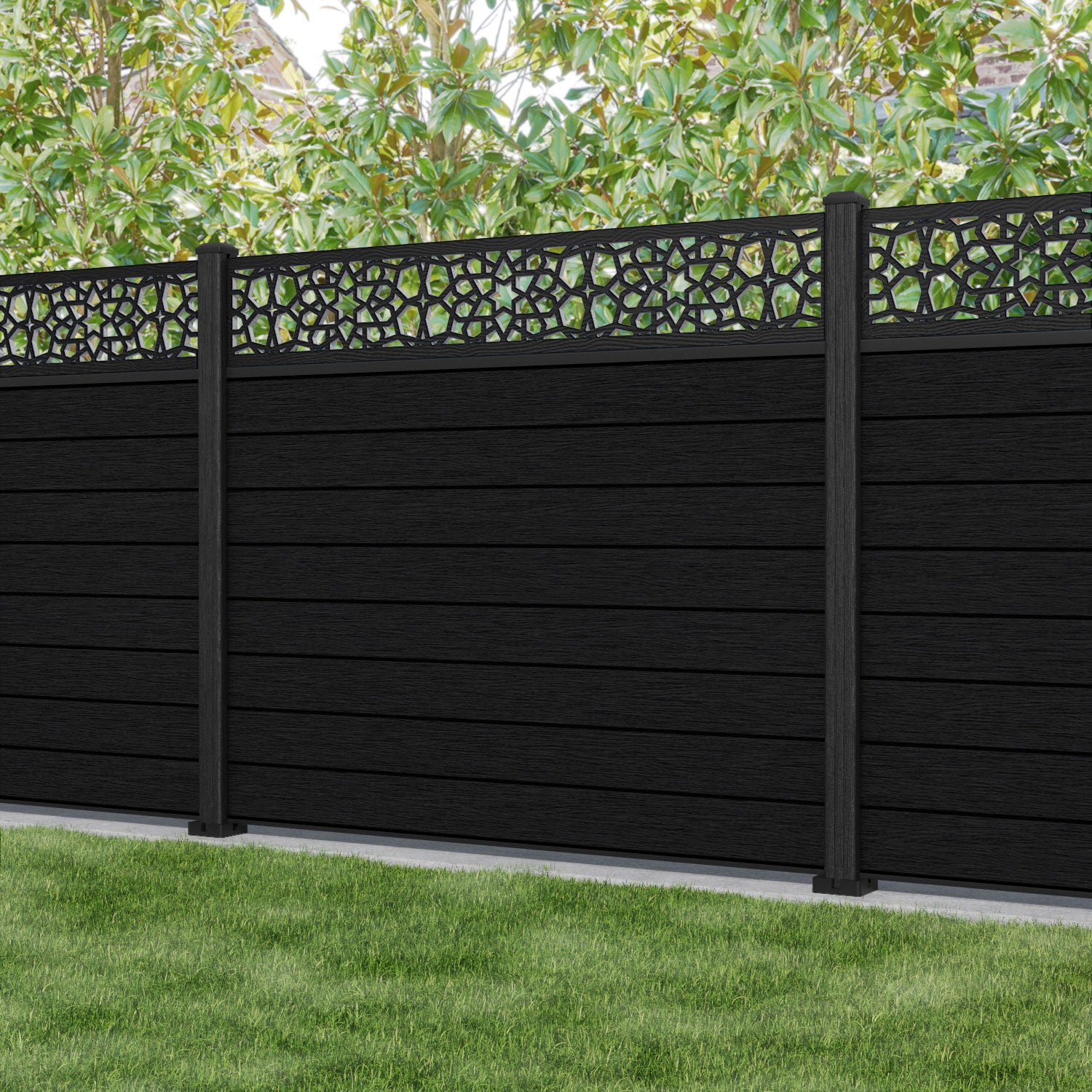 Fusion Nazira Fence Panel - Black - with our composite posts