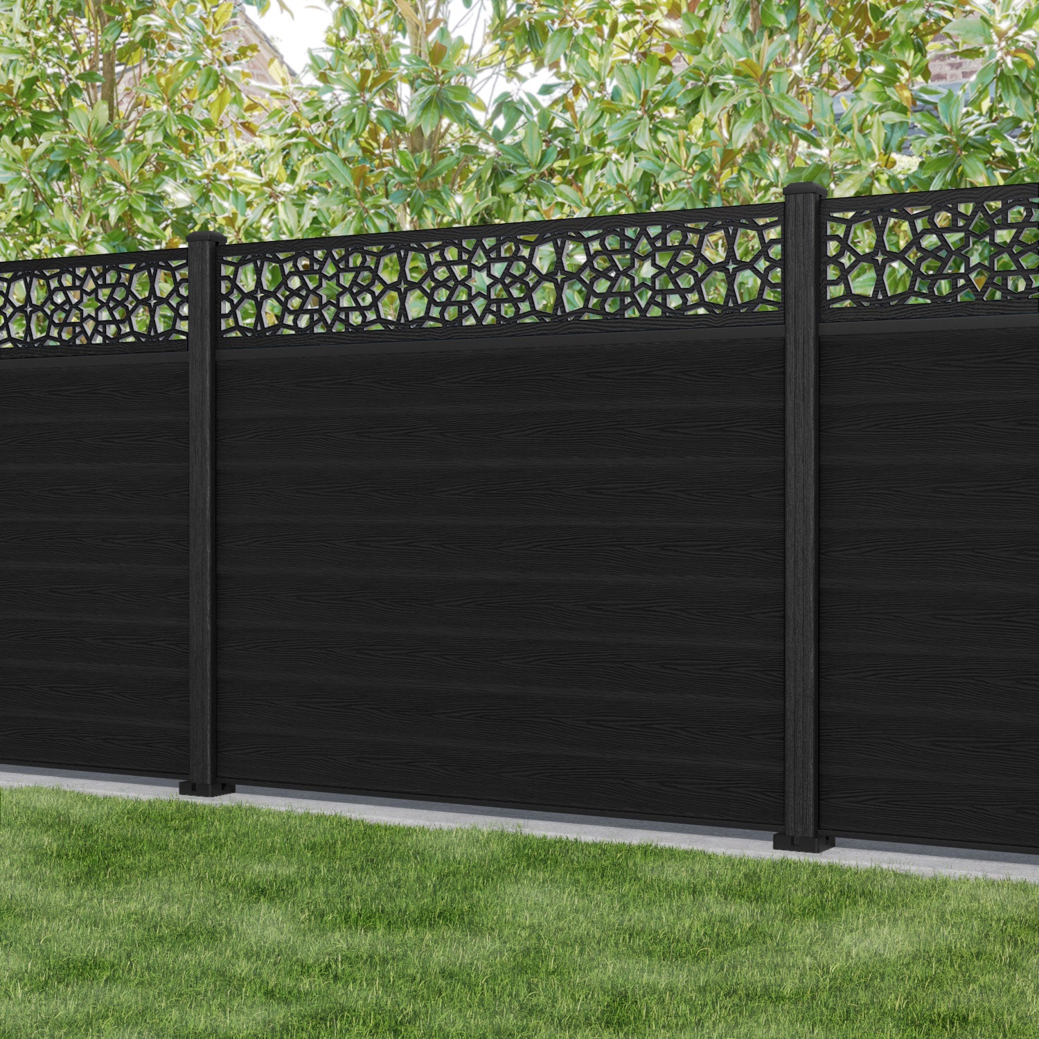 Classic Nazira Fence Panel - Black - with our composite posts