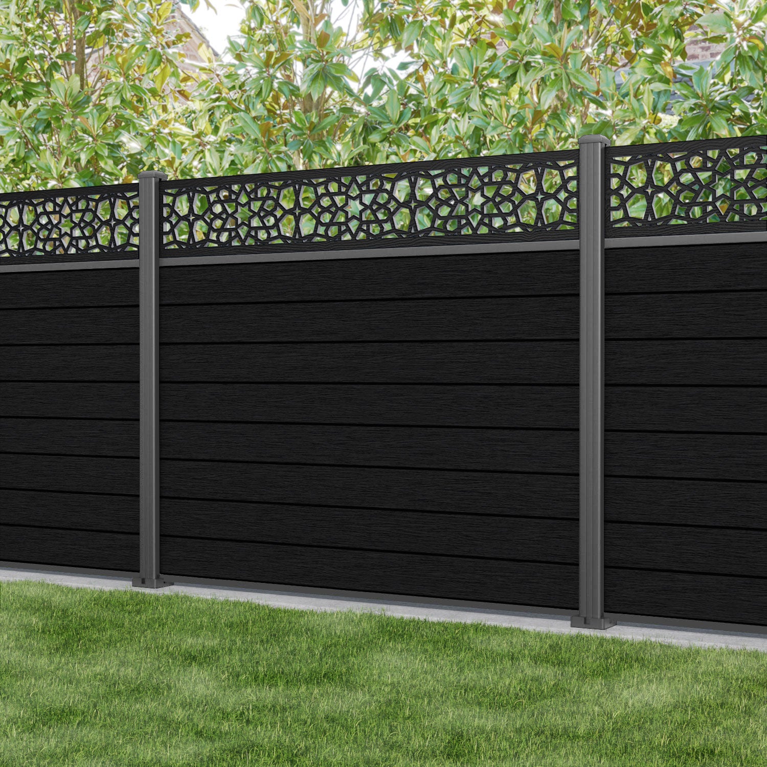 Fusion Nazira Fence Panel - Black - with our aluminium posts