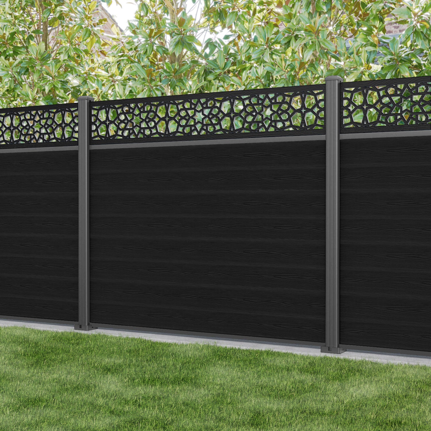 Classic Nazira Fence Panel - Black - with our aluminium posts