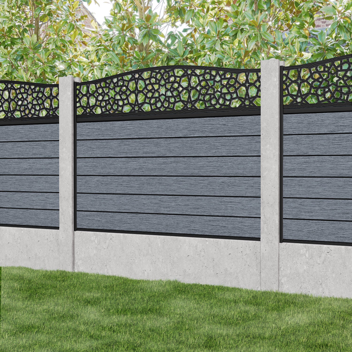 Fusion Nazira Curved Top Fence Panel - Anthracite - for existing concrete posts
