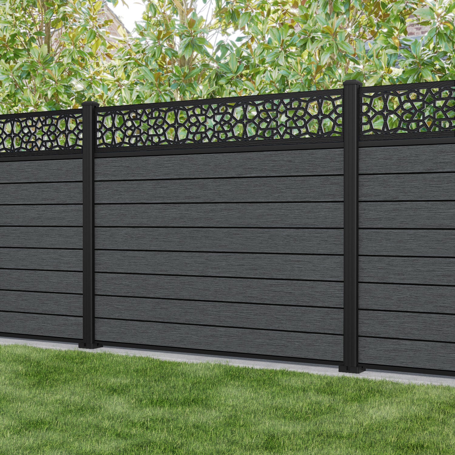 Fusion Nazira Fence Panel - Dark Grey - with our aluminium posts