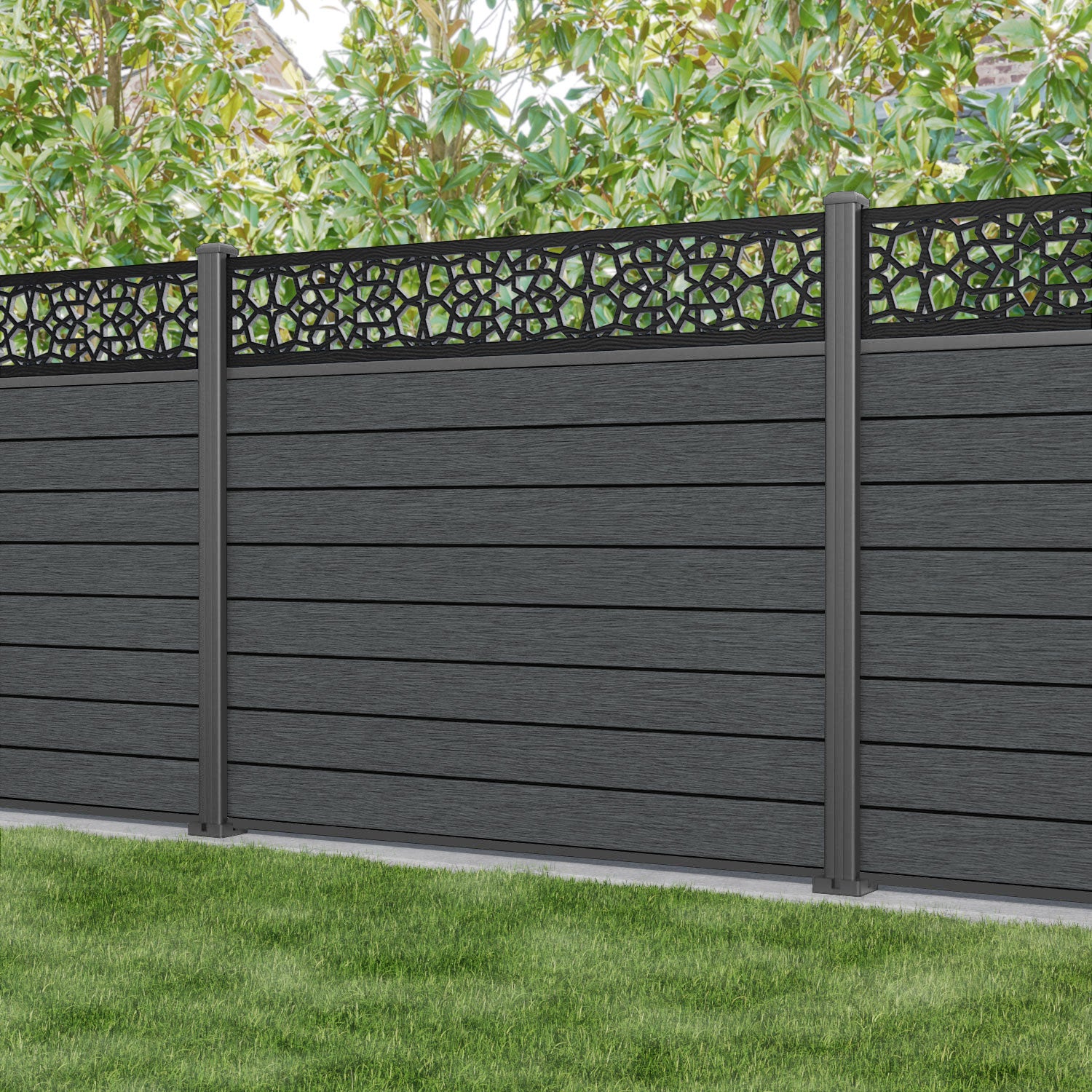 Fusion Nazira Fence Panel - Dark Grey - with our aluminium posts