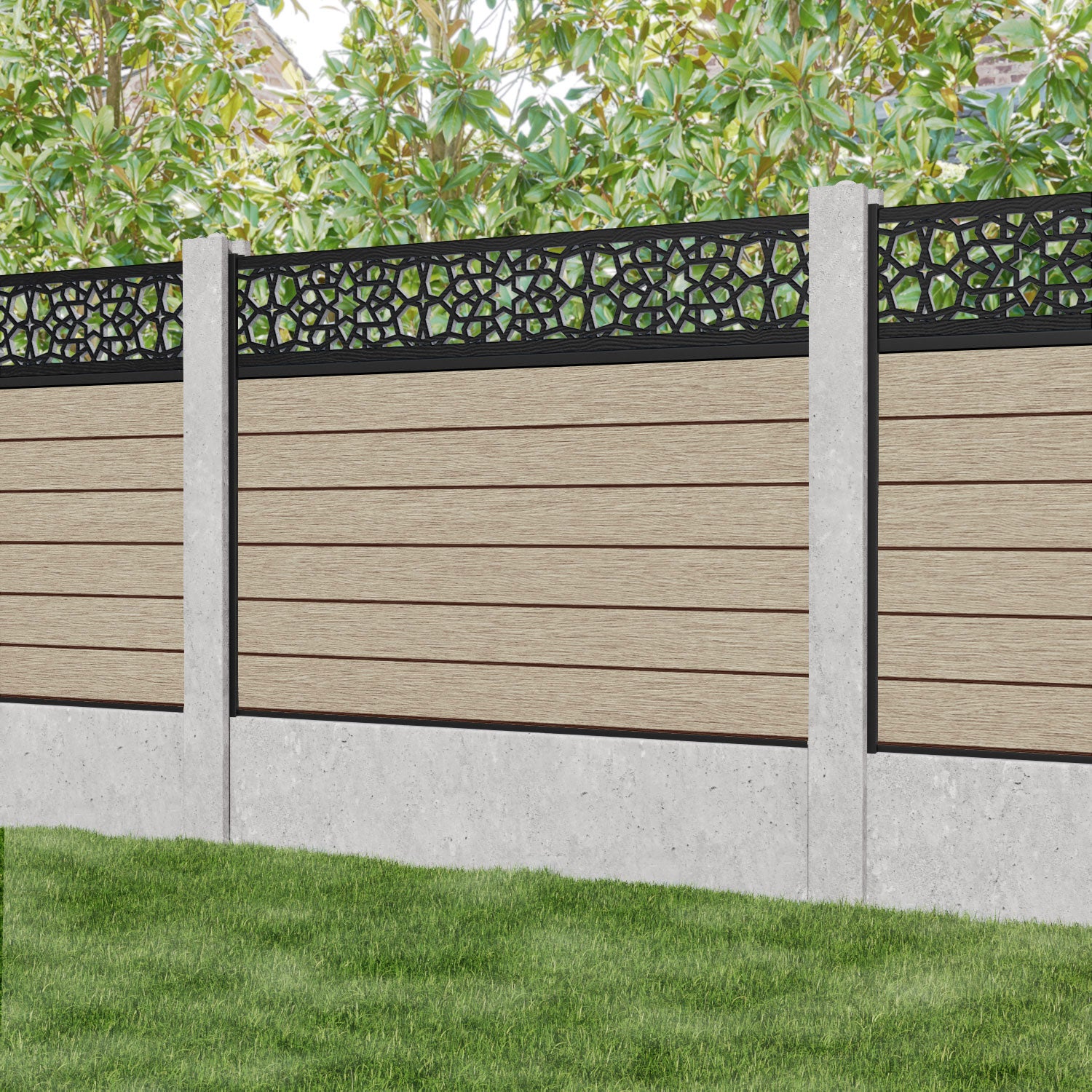 Fusion Nazira Fence Panel - Light Oak - for existing concrete posts