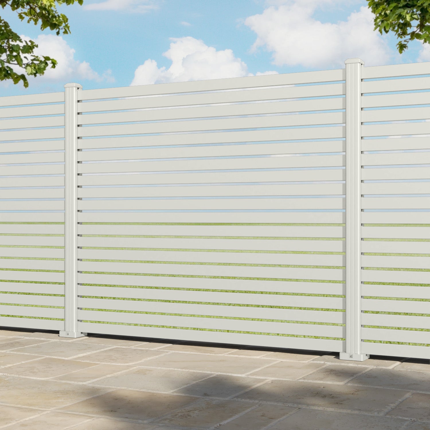 Aria Aluminium Fence Panel - Off White - with our aluminium posts