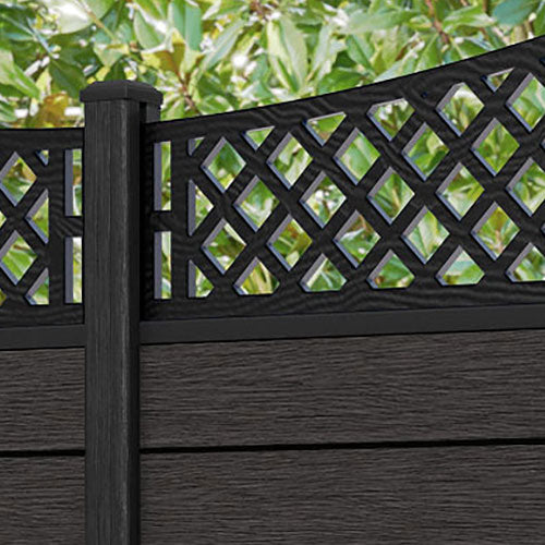Fusion Oxford Curved Top Fence Panel - Dark Oak - with our aluminium posts