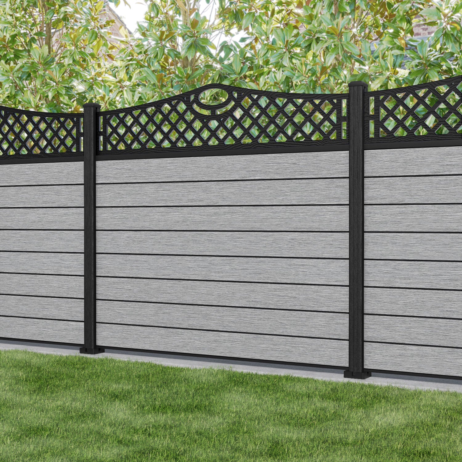 Fusion Oxford Curved Top Fence Panel - Light Grey - with our composite posts