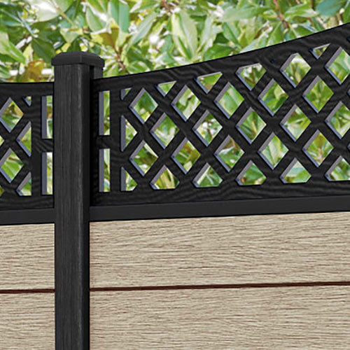 Fusion Oxford Curved Top Fence Panel - Light Oak - with our aluminium posts