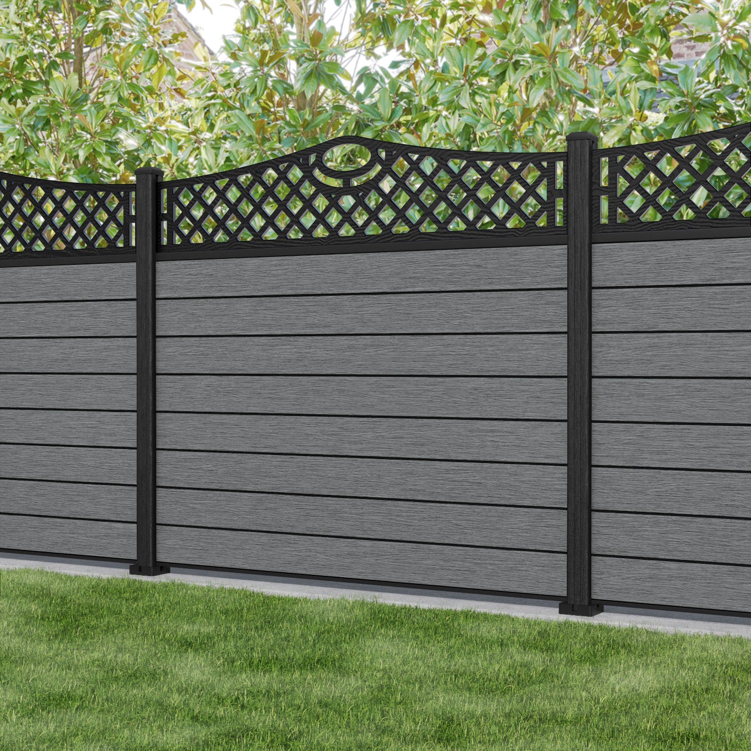 Fusion Oxford Curved Top Fence Panel - Mid Grey - with our composite posts