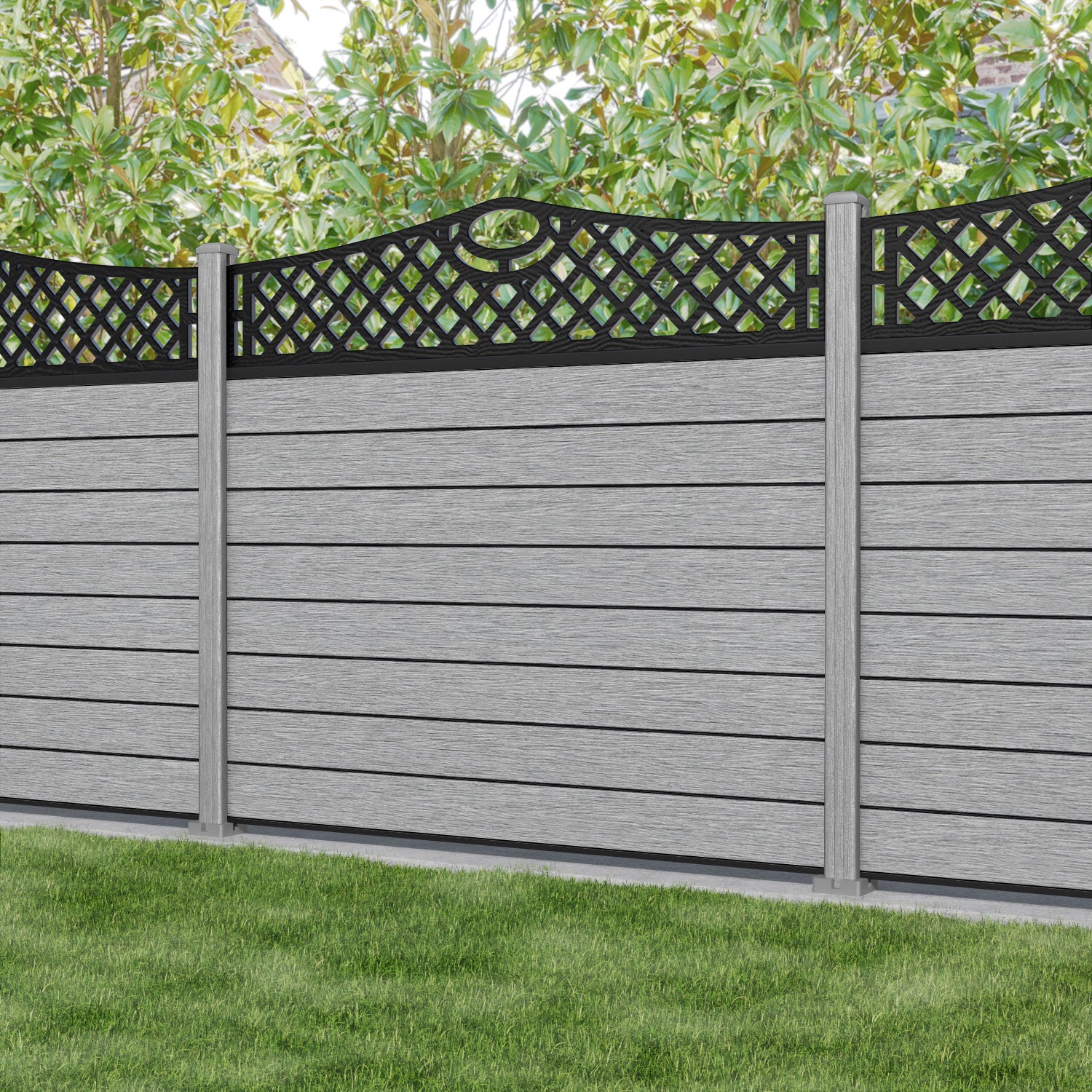 Fusion Oxford Curved Top Fence Panel - Light Grey - with our composite posts