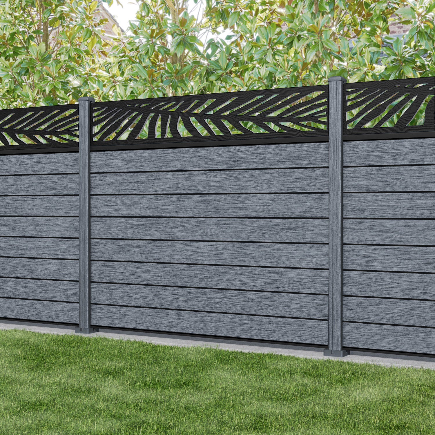 Fusion Palm Fence Panel - Anthracite - with our composite posts
