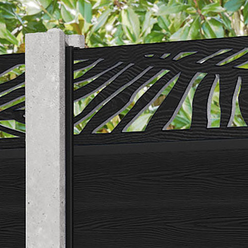 Classic Palm Fence Panel - Black - for existing concrete posts