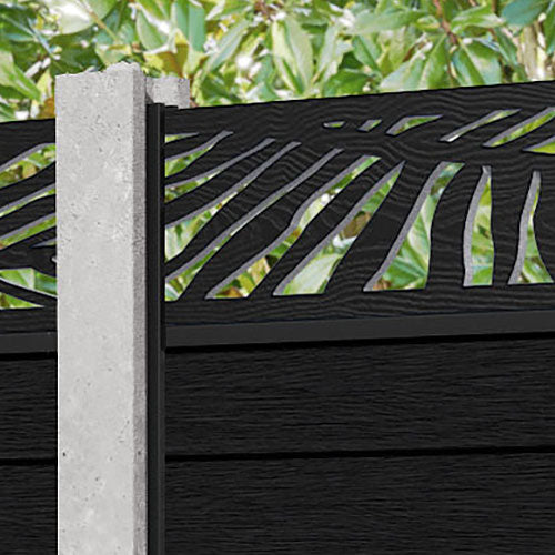 Fusion Palm Fence Panel - Black - for existing concrete posts
