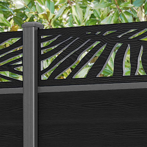 Classic Palm Fence Panel - Black - with our aluminium posts