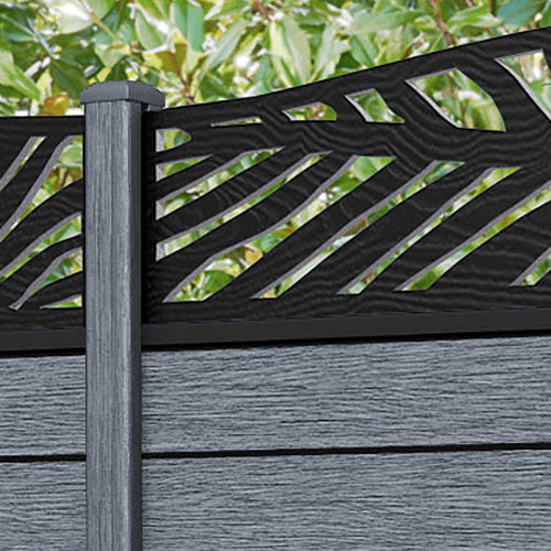Fusion Palm Curved Top Fence Panel - Anthracite - with our composite posts