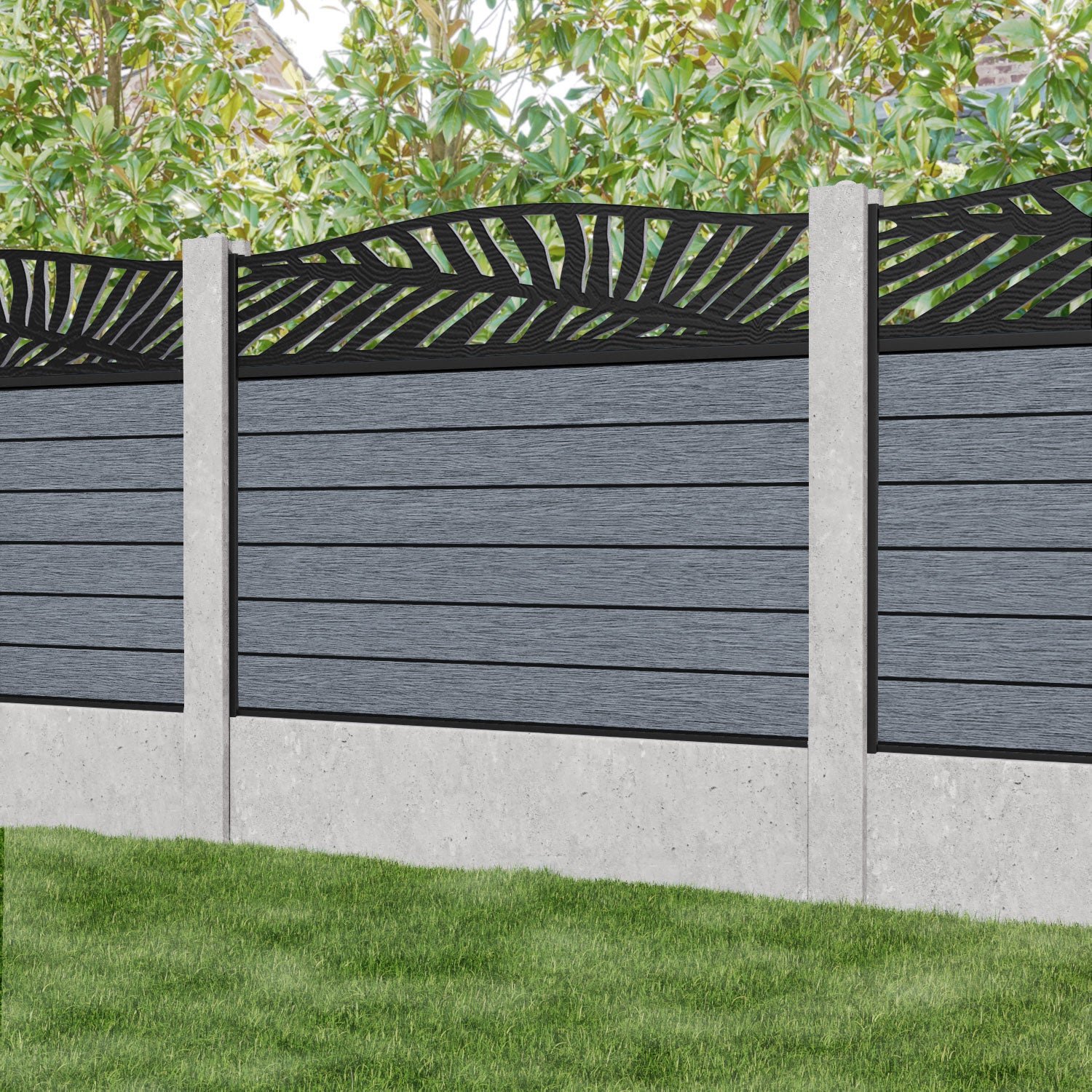 Fusion Palm Curved Top Fence Panel - Anthracite - for existing concrete posts