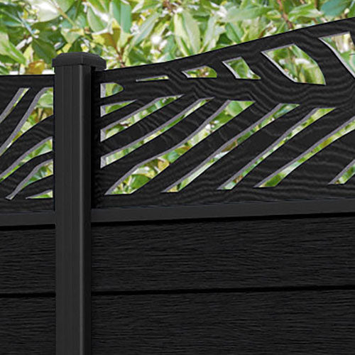 Fusion Palm Curved Top Fence Panel - Black - with our composite posts