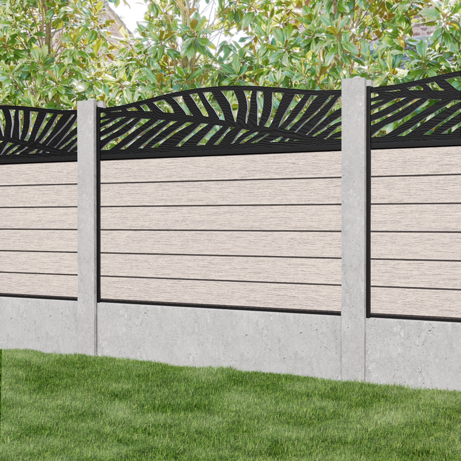 Fusion Palm Curved Top Fence Panel - Mid Stone - for existing concrete posts