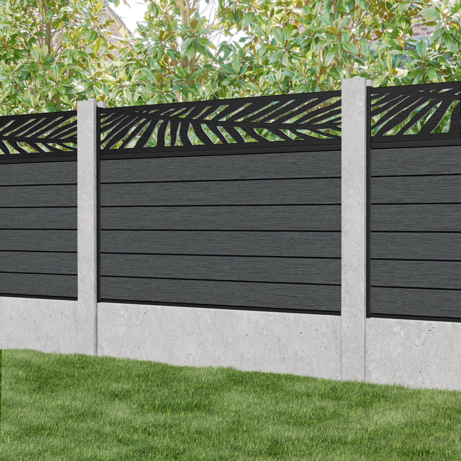 Fusion Palm Fence Panel - Dark Grey - for existing concrete posts