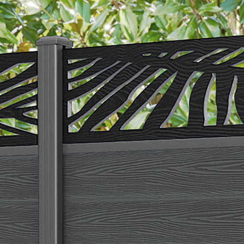 Classic Palm Fence Panel - Dark Grey - with our aluminium posts