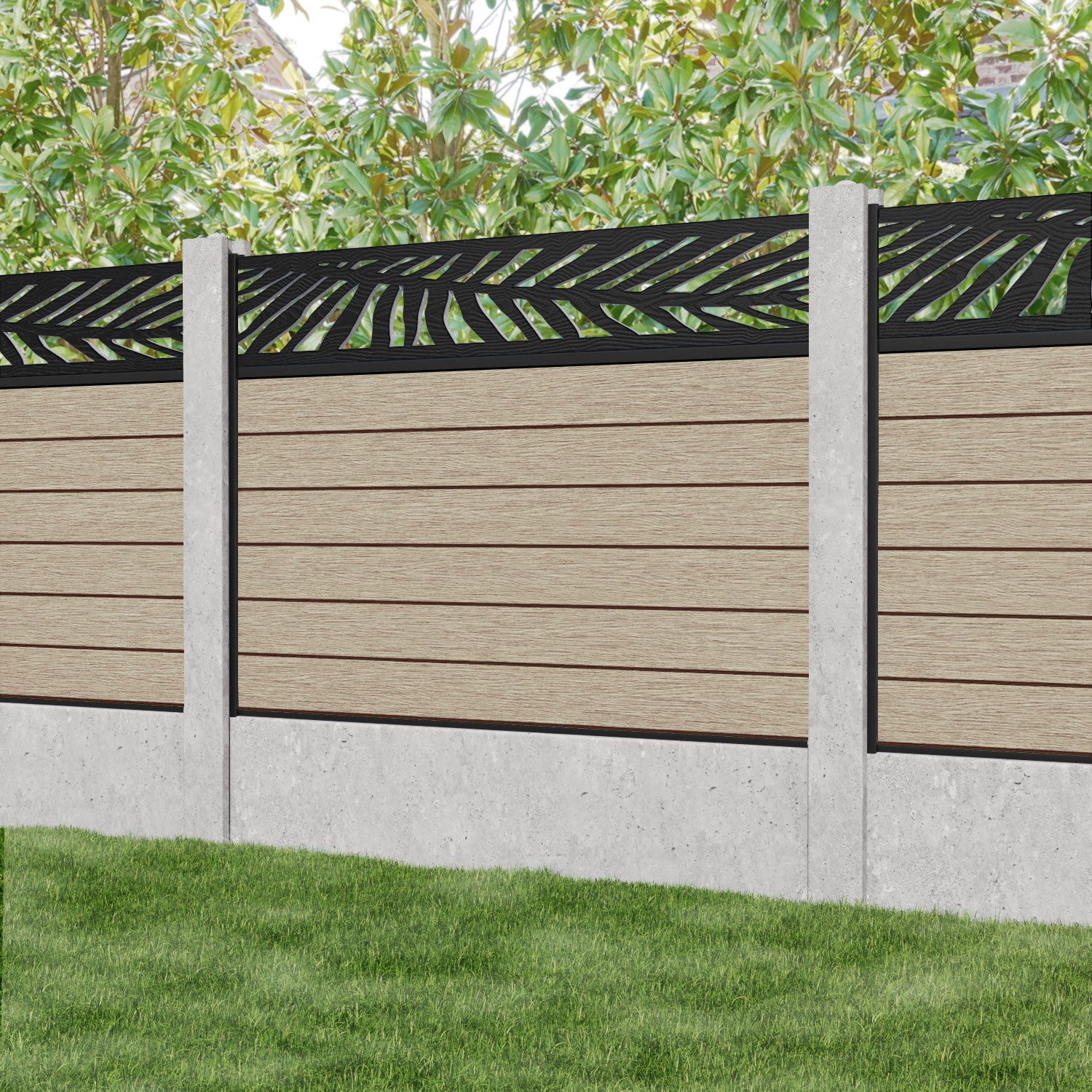 Fusion Palm Fence Panel - Light Oak - for existing concrete posts