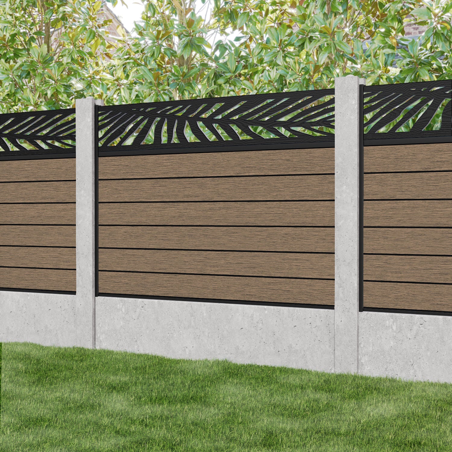 Fusion Palm Fence Panel - Teak - for existing concrete posts
