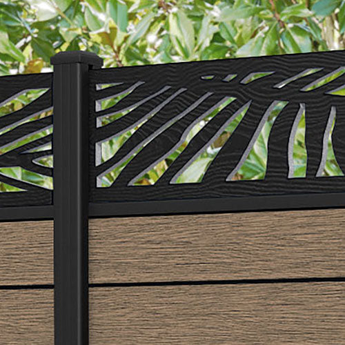 Fusion Palm Fence Panel - Teak - with our aluminium posts