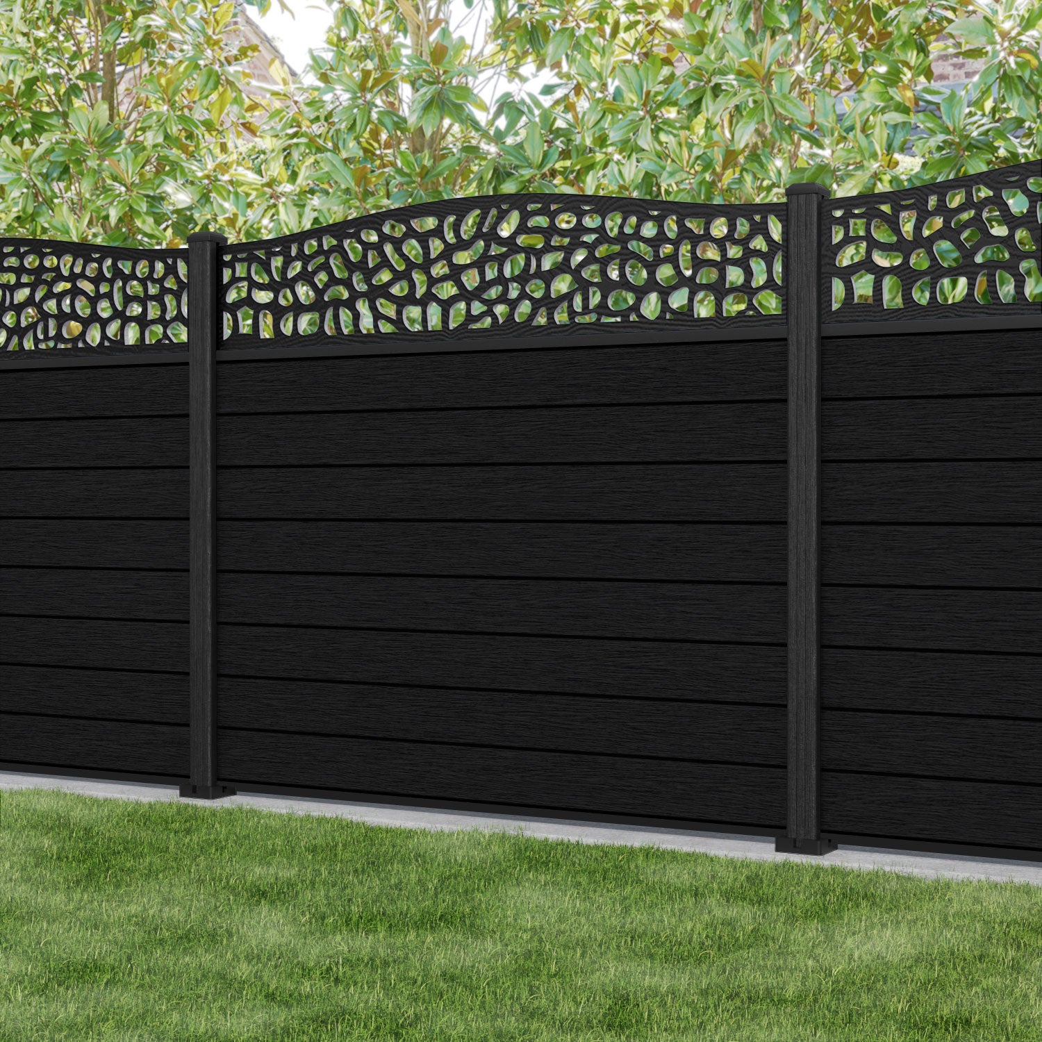 Fusion Pebble Curved Top Fence Panel - Black - with our composite posts