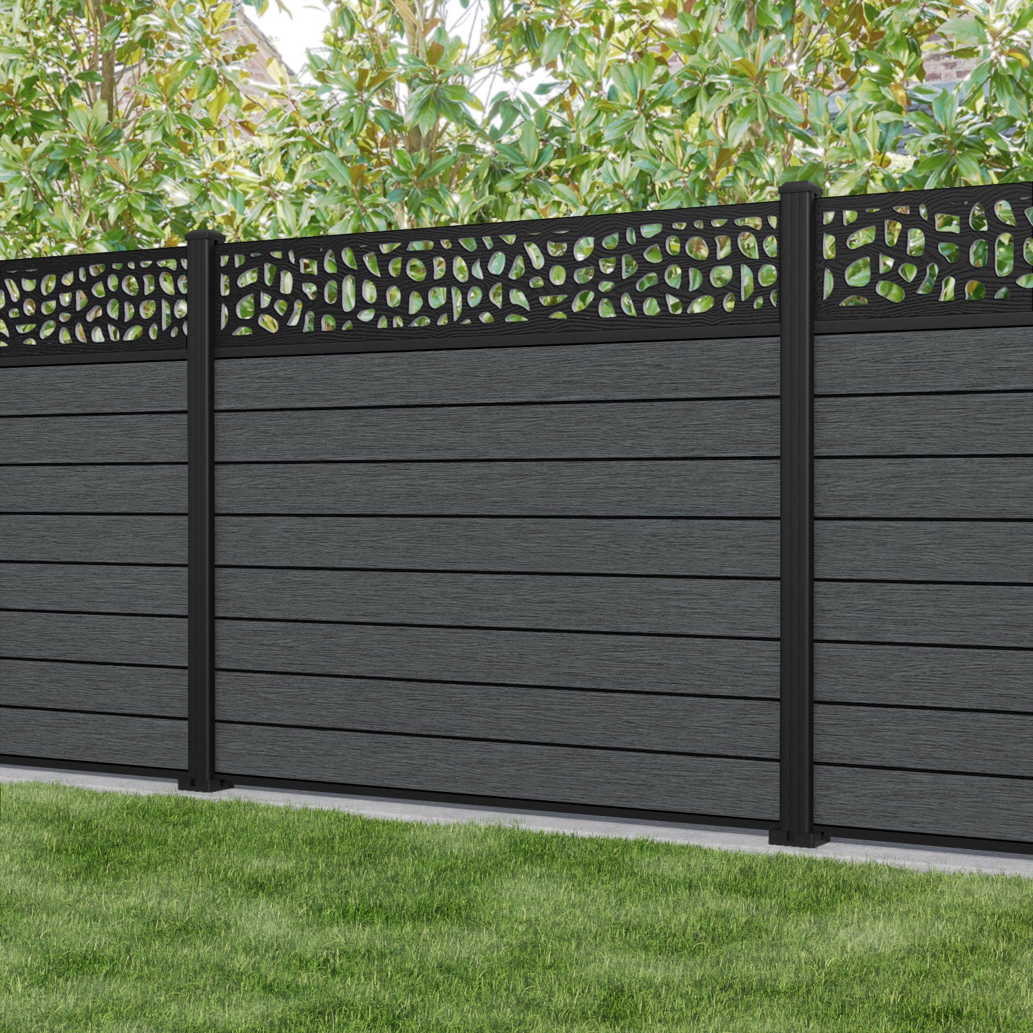 Fusion Pebble Fence Panel - Dark Grey - with our aluminium posts