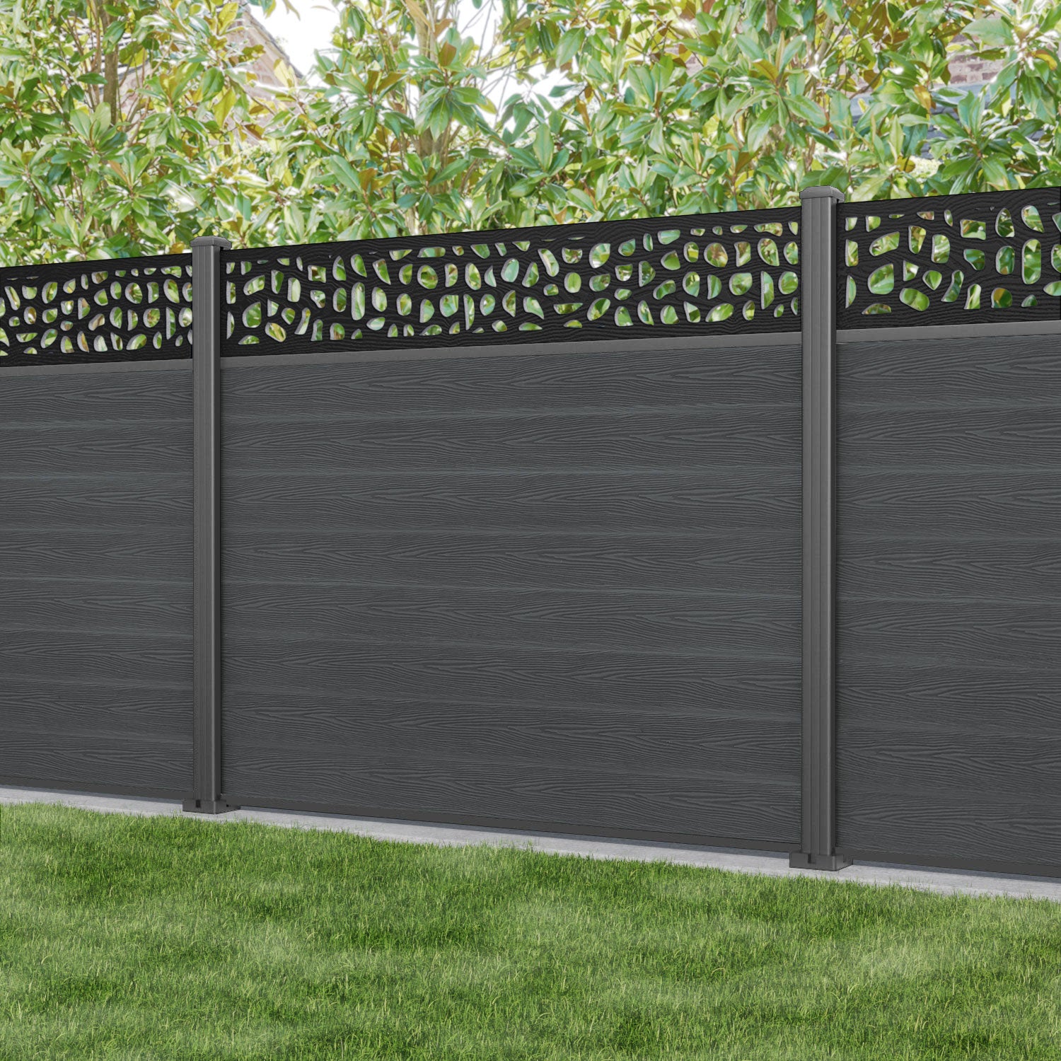 Classic Pebble Fence Panel - Dark Grey - with our aluminium posts