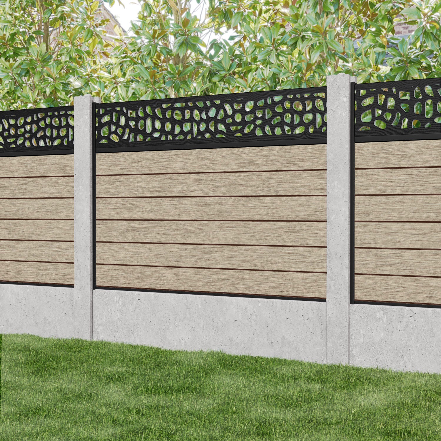 Fusion Pebble Fence Panel - Light Oak - for existing concrete posts