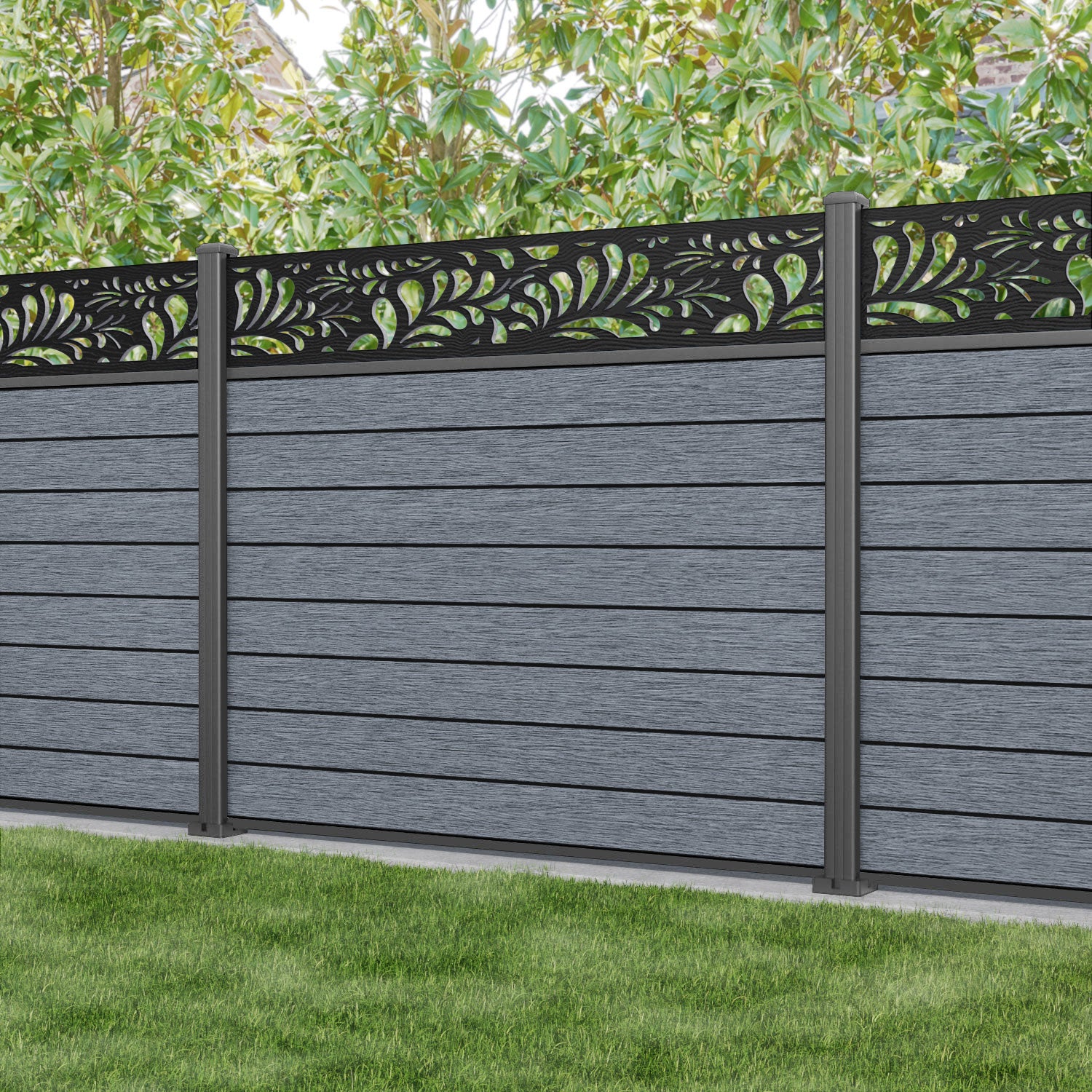 Fusion Petal Fence Panel - Anthracite - with our aluminium posts