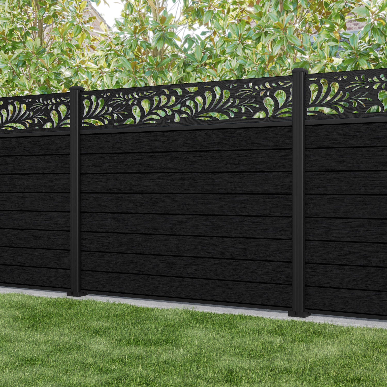 Fusion Petal Fence Panel - Black - with our aluminium posts