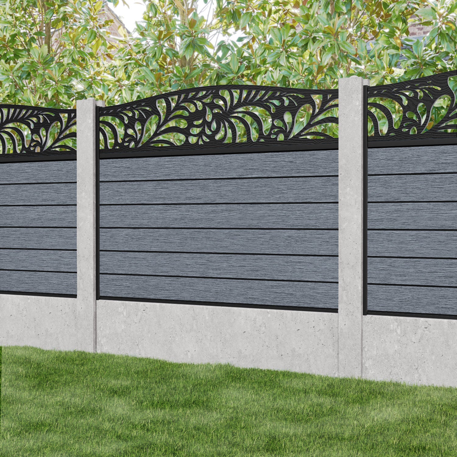 Fusion Petal Curved Top Fence Panel - Anthracite - for existing concrete posts