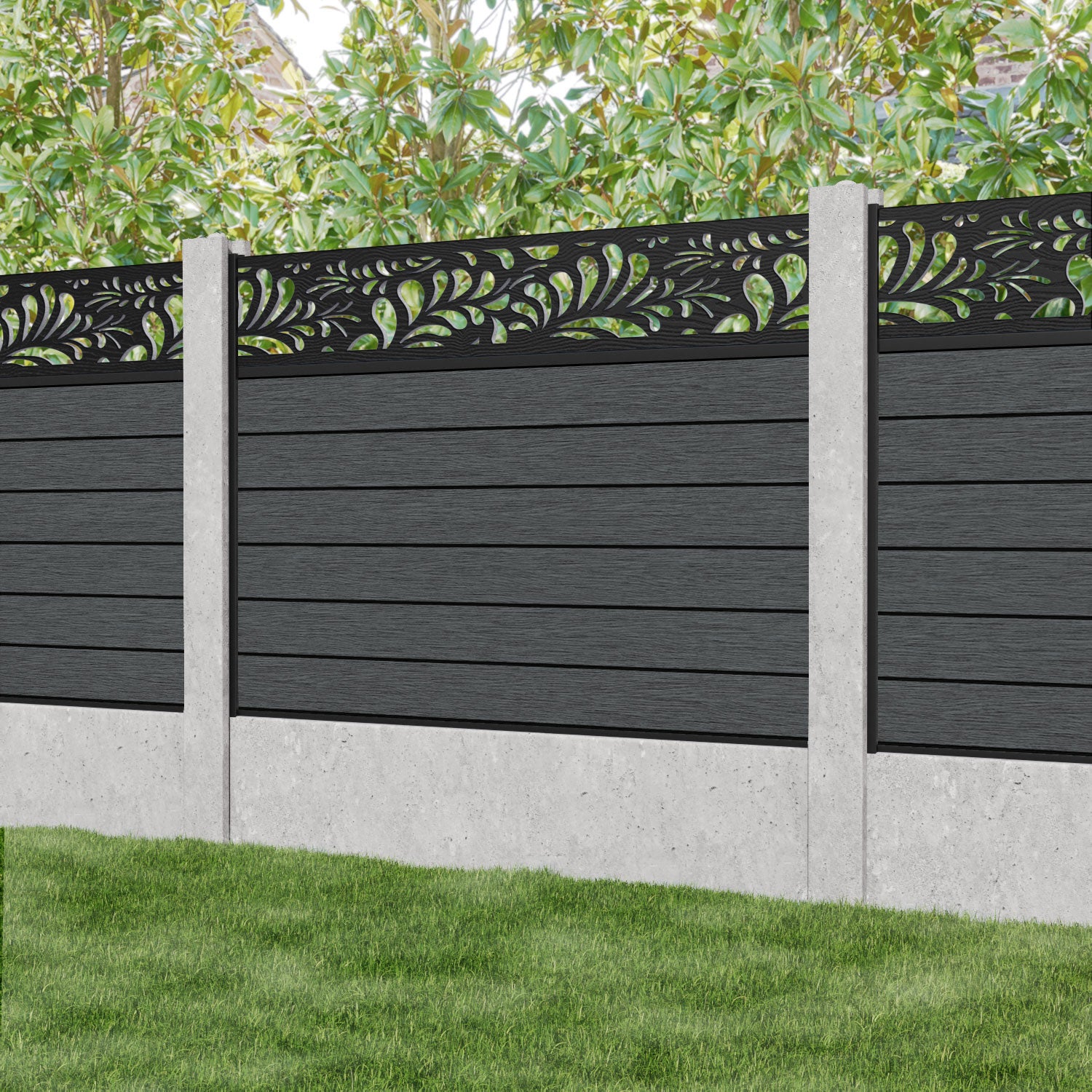 Fusion Petal Fence Panel - Dark Grey - for existing concrete posts