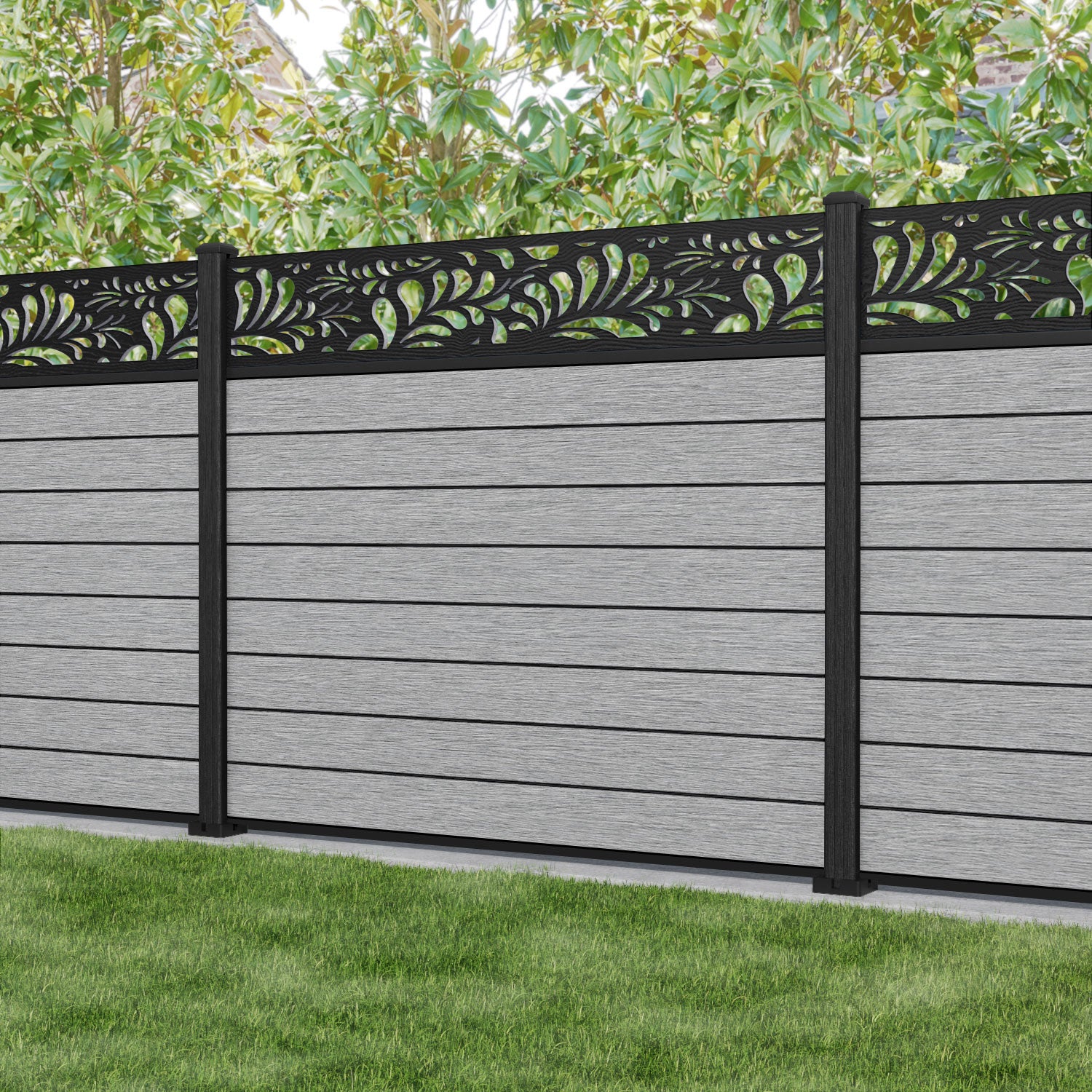 Fusion Petal Fence Panel - Light Grey - with our composite posts