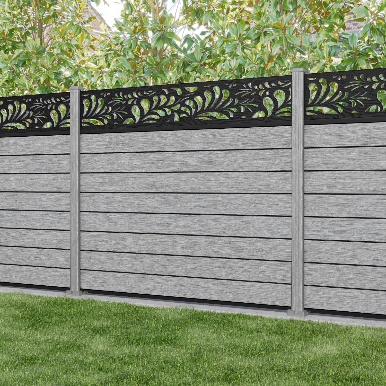 Fusion Petal Fence Panel - Light Grey - with our composite posts