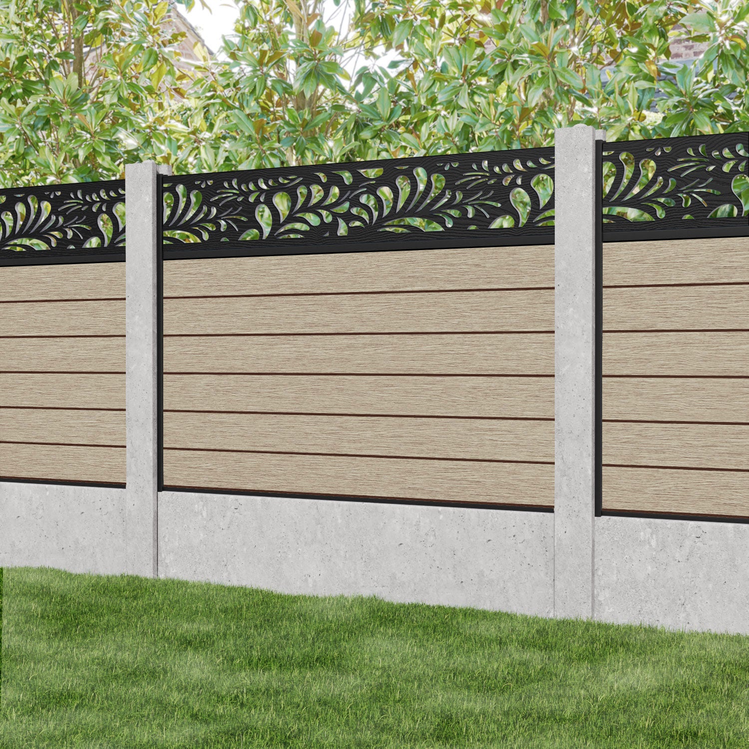 Fusion Petal Fence Panel - Light Oak - for existing concrete posts