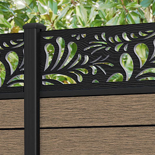 Fusion Petal Fence Panel - Teak - with our aluminium posts