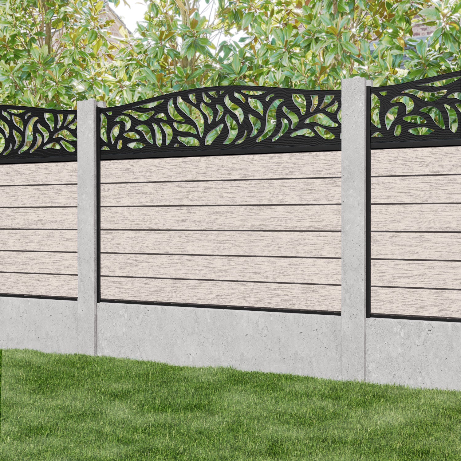 Fusion Plume Curved Top Fence Panel - Mid Stone - for existing concrete posts