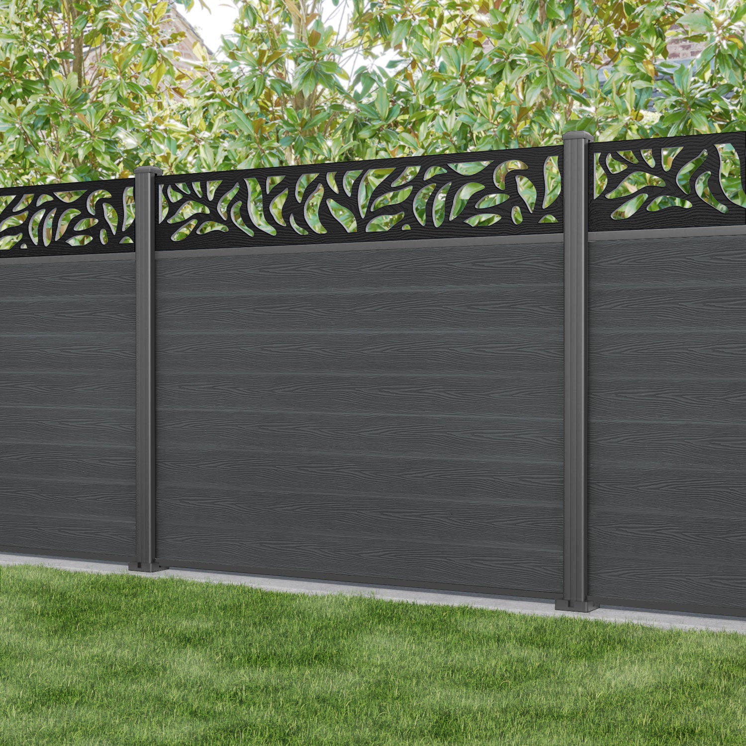 Classic Plume Fence Panel - Dark Grey - with our aluminium posts