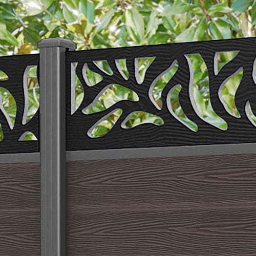 Classic Plume Fence Panel - Mid Brown - with our aluminium posts