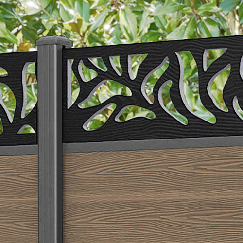 Classic Plume Fence Panel - Teak - with our aluminium posts