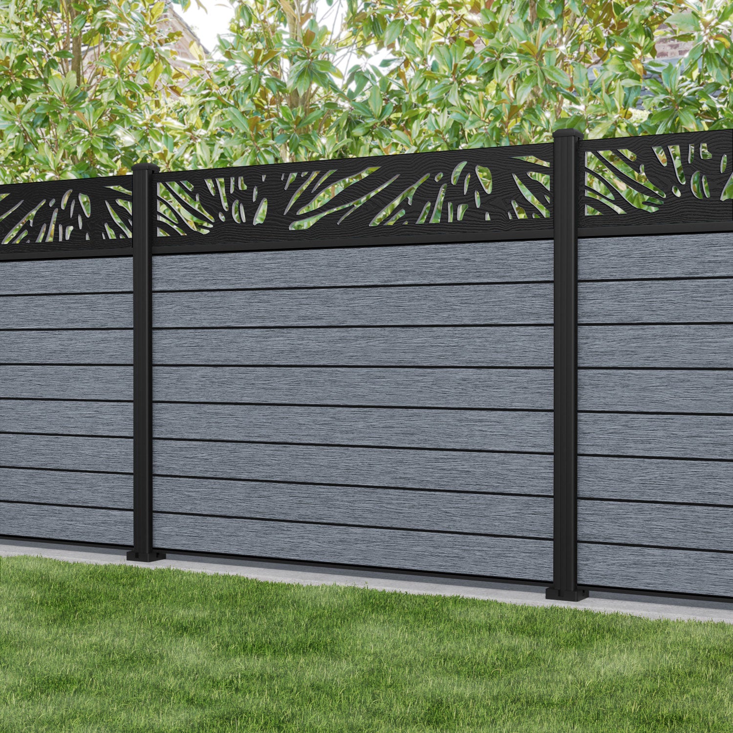 Fusion Poppy Fence Panel - Anthracite - with our aluminium posts