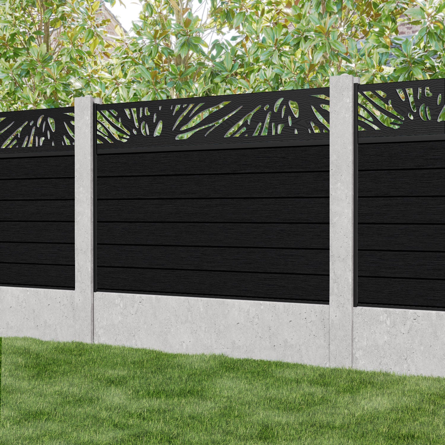 Fusion Poppy Fence Panel - Black - for existing concrete posts
