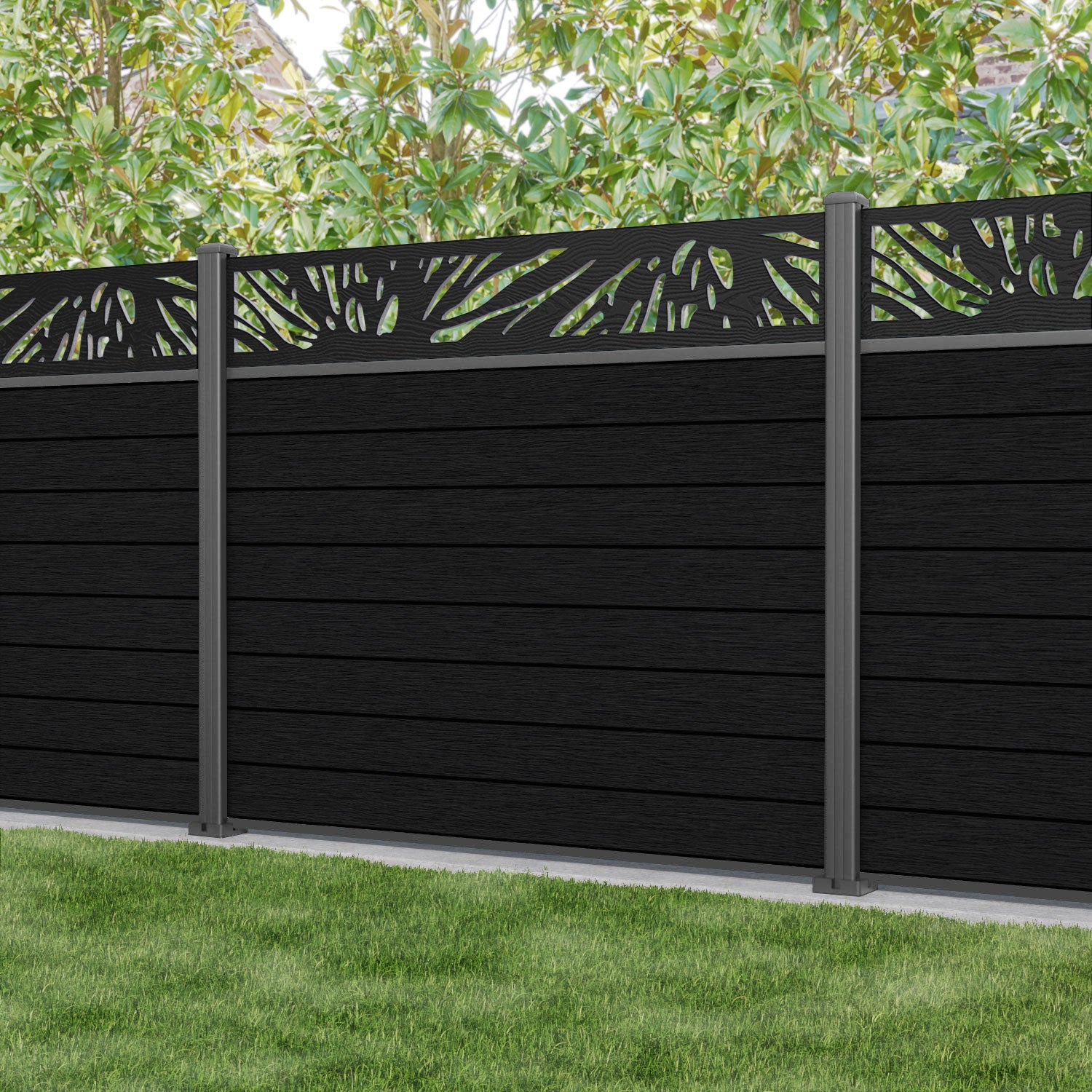 Fusion Poppy Fence Panel - Black - with our aluminium posts